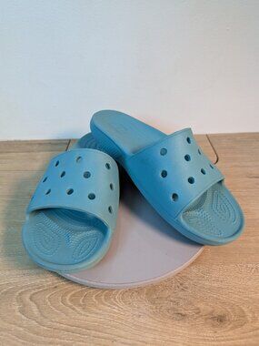 Crocs Slides Sandals Iconic Comfort Slip On Casual Beach Blue M Sz 10 W Sz 12 *